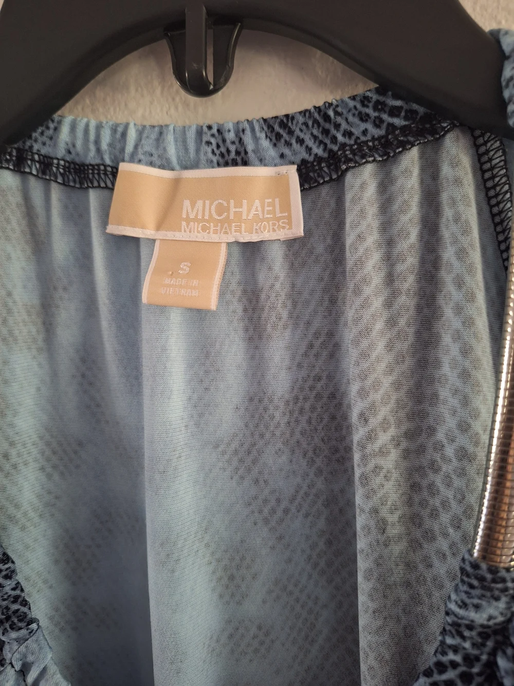 Michael Kors Blue Snake-Print Cold-Shoulder Top with Metallic Straps